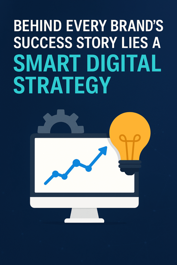 Smart Digital Strategy concept showing business growth and innovation with computer and light bulb illustration.